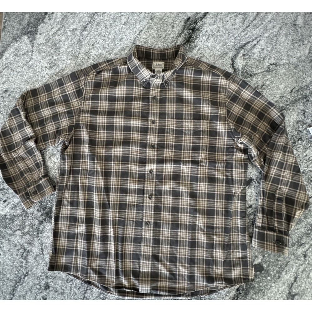L.L. Bean Men's Sz XL Cotton Flannel Plaid Button Down Neutral Colors #167 - Picture 2 of 11